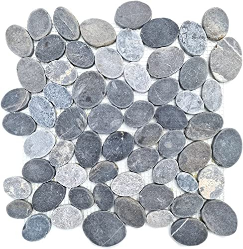 Piastrelle a mosaico in pietra naturale, ciottoli di fiume, taglio grigio cenere MOS30-SANI_f