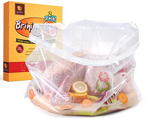 ARATHA Turkey Brining Bags, 26×22, 2 Pack, Double Zip Lock Thicker Brine Bags with 2 Cotton Strings, Extra Large Brining Bag Fits for Turkey, Chicken, Beef, Fish, Lamb, Pork, Holds Up to 35LB