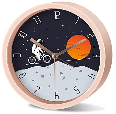 EXQULEG Kinder Wecker Weltraum Astronauten, Kinderwecker Ohne Ticken, Analoger Wecker Reisewecker für Junge Mädchen und Schüler (E,Runde)