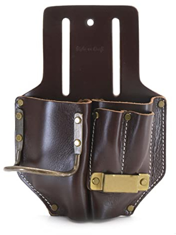 Style N Craft 4 Pocket Pliers, Hammer, Pencils & Tape Holder, Full-Grain Leather Tool Pouch, Multi Tool Holder, Dark Tan (#98017)