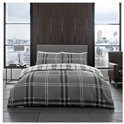 GC GAVENO CAVAILIA Duvet Cover Sets, Reversible Bedding Bed Set, Polycotton Quilt Covers, Bardsley Check-Grey, Double