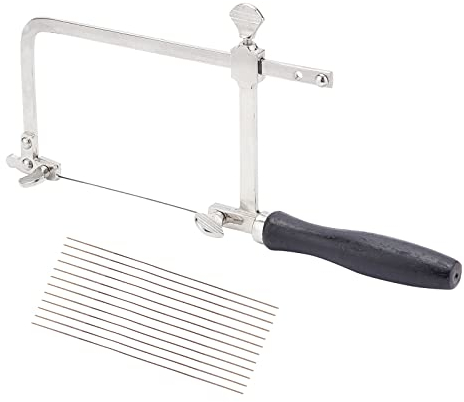 PandaHall Sega a Forma di U, Telaio per Sega Regolabile con 12pz Lame Seghe a Spirale Professionale Perno con Scanalatura a U con Morsetto Sega in Metallo per Legno Plastica Cartone Gioielli