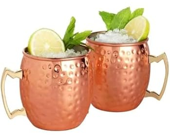 Set of 2 x Pure Copper Handcrafted Moscow Mule Mug Cup with Brass Handle.
