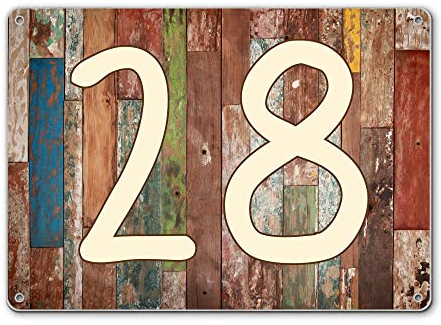banjado® Hausnummernschild personalisierbar Motiv Buntes Holz - Hausschild personalisiert Draußen mit Straßennamen möglich - Hausnummernschild Edelstahl versch. Motive - inkl. Montagematerial