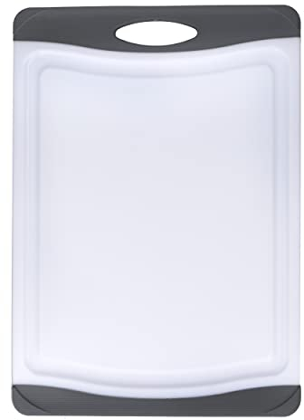 MasterClass Anti-Microbial Non-Slip Chopping Board, Rectangular Safety Cutting Board, Heavy Duty Plastic which Won’t Blunt Knives, Reversible, Dishwasher Safe Kitchen Accessory, Large, Black/White