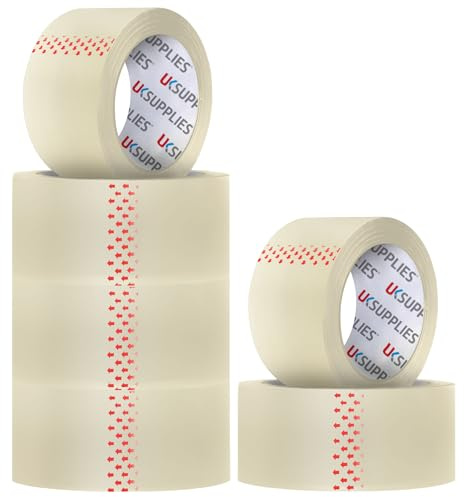 UK SUPPLIES LIMITED 6 Rolls LOW NOISE Premium Clear Packaging Tape (All Pack Sizes) 48MM X 66M Extra Strong Secure Sticky Adhesive Durable Parcel Sealing Tape for Packing Boxes & Moving Houses