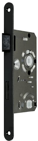 SN-TEC Standard Badezimmer Türschloss mit schwarzer Stulp, 55/78/8, Stulp: 20 x 235mm abgerundet schwarz DIN Links (BAD WC DIN LINKS)