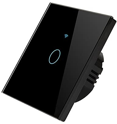 Interrupteur WiFi Connecté Tactile 1 Bouton (Avec Ou Sans Neutre) Alexa Google Assistant Tuya App Compatible, Panneau en Verre Trempé (Noir)