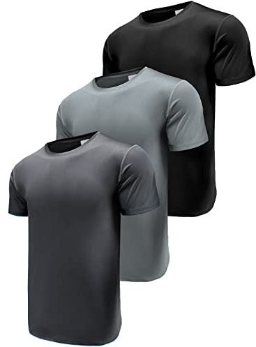 Herren 3er Pack Sport Tshirts Funktionsshirt Laufshirt Kurzarm T-Shirts UPF 50+ Schnelltrocknend Atmungsaktiv Sport Shirt Männer Sportshirt Herren Kurzarm Trainingsshirt Black/Grey/Dark Grey-3P16-M
