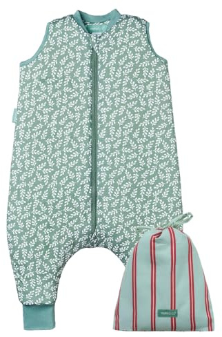 molis&co - Baby Schlafsack mit Füßen 2.5 TOG - Ganzjahres Schlafsack - Babyschlafsack mit Beinen - 100% Baumwolle (Oeko-TEX 100), Winterschlafsack Premium Qualität - Green Garden (120 cm)
