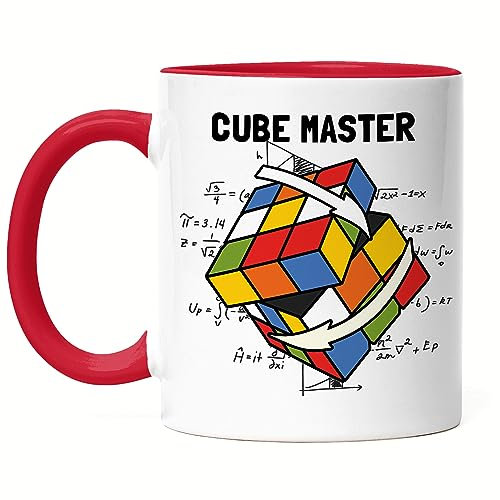 Hey!Print Cube Master Zauberwürfel Tasse Rot Rubik Cube Magic Würfel Retro Rubi Vintage Nerd