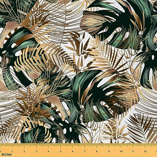 The Yard Tissu motif feuilles de palmier vert aquarelle vert doré pour les amateurs de couture, jungle, feuilles sauvages naturelles, style rustique pour décoration de chambre et ameublement, 2 m