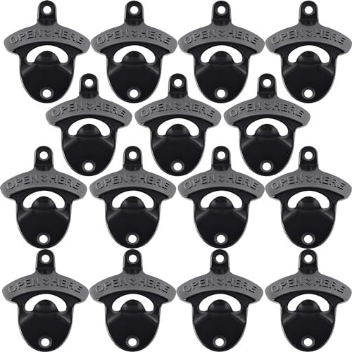 HAIICEN 15 Packs Classic Beer Top Opener Wall Mounted Black Screw in Bottle Cap Opener Stainless - Handy Table Mount Beer Cap Opener Stainless Bulk