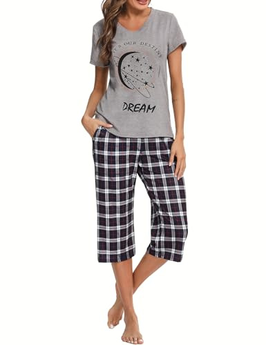 iClosam Pigiama Donna Estivo Cotone a Quadri Pigiama Donna Corto in 2 Pezzi con Pantaloni Corti e Maglietta Scollo V Pigiami Due Pezzi da Donna Comodo e Traspirante S-XXL