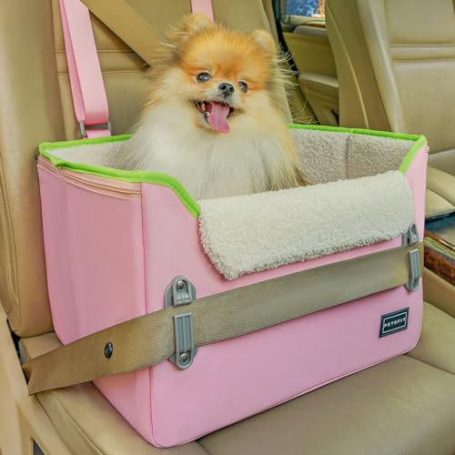 Petsfit Hunde Autositz für kleine Hunde, Stabiler & Sicherer Hundeautositz Hundesitz Auto Rückbank mit Sicherheitsgurt-Halteclip, Hundekorb Hundebett Auto mit waschbaren Plüschkissen