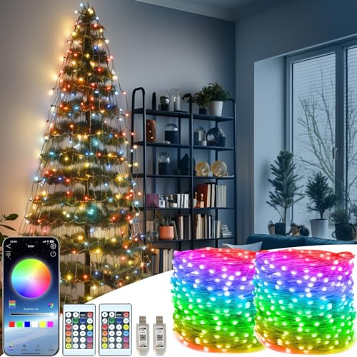 ZQX Luces de Fuegos Artificiales LED Inteligentes, Luces Interiores RGB USB 2 Piezas 5m 50LED con Control Remoto de aplicación para Dormitorio, Vacaciones, Fiestas, Decoraciones navideñas