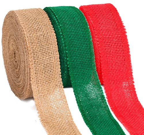 G2PLUS 4cm Naturel Ruban de Jute,Ruban Toile de Jute 30m de Noël | Rouleau Toile de Jute Vintage Rouge,Vert et Naturel pour Les Emballages Cadeaux,Noël Décorations de Mariage,Anniversaire