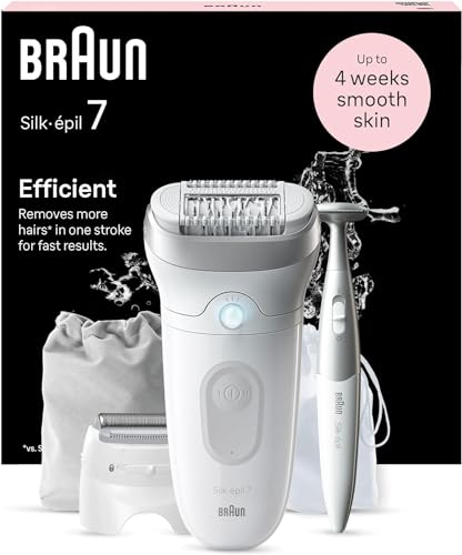 Braun Silk-épil 7 Depilatore Donna, Epilatore Elettrico Donna, Rifinitore Bikini Styler, Testina Ampia, Wet & Dry, Pelle Liscia a Lungo, Con Testina Per Rasoio Donna, 7-241, Bianco/Argento