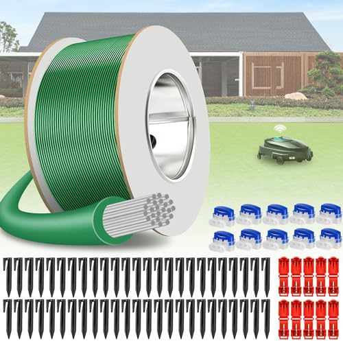 DazSpirit 100 m Boundary Cable + 50 Pegs + 10 Cable Connectors + 10 Connection Terminals for Robot Lawnmower, Garden Wire Accessory Set, Compatible with Gardena Bosch Husqvarna Worx Honda Robomow etc