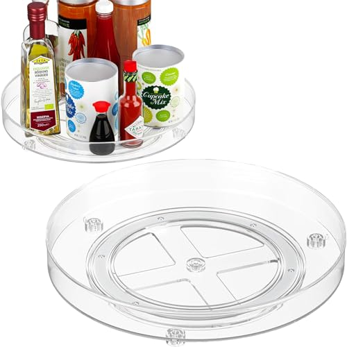 Okiuen Drehteller Organizer 27 +23,5cm Drehteller Kühlschrank Organizer, Gewürzregal drehbar Rondell Organizer küche, BPA-frei Lazy Susan drehteller, Turntable Organizer für Öl Gewürze - 2 Stück