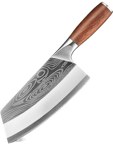 LIUJOU Cuchillo de trinchar, cuchillo de Chef chino, cuchillo de carnicero de acero inoxidable, mango de palisandro, cuchillo de cocina de carnicero de 7 pulgadas