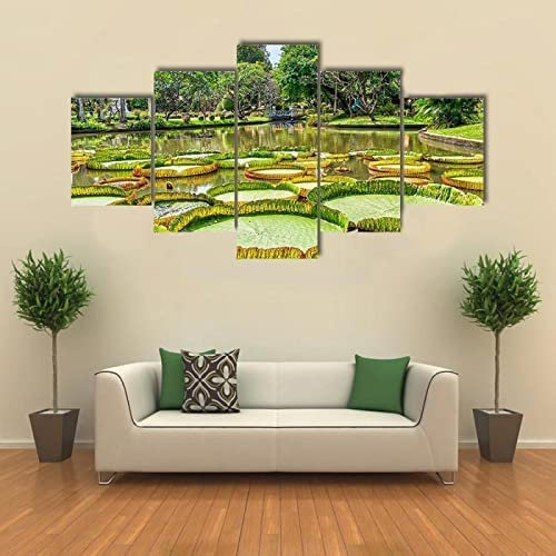 5 Panel Wall Art Canvas Print Modern Artwork Giant Water Lily Viewpainting Pictures Print On Canvas The Picture For Home Bedroom Living Room Modern Decoration Piece (Xl/With Frame 150 X 10-0G4U+O9