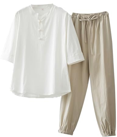 MYIESAXL Lockerer Kampfsport-Anzug – Damen Tang-Anzug Kung-Fu-Uniformen, Baumwoll-Leinen-Tai-Chi-Uniform, Langärmelige Hosen, Mantel, Oberteile, Qigong-Kleidung