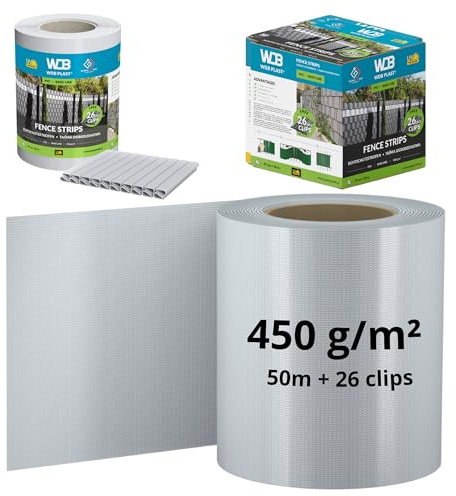 WDB - Sichtschutzstreifen für Doppelstabmatten Sichtschutz Zaun | PVC Windschutz Basic Line - 19 cm x 50 m + 26 Stück Befestigungsclips - Grau - RAL 7040