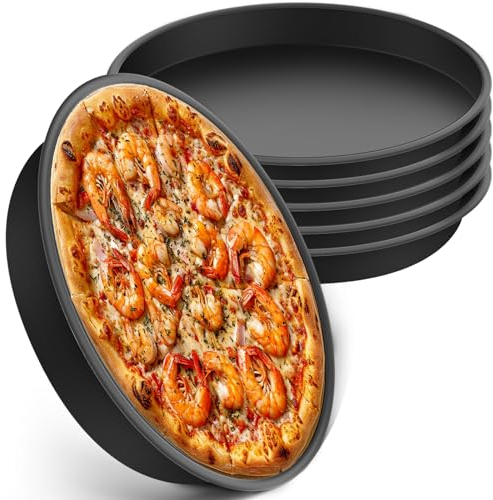6 Stück Rund Pizzablech, 20cm Edelstahl Pizza Backblech, Pizza Backset aus beschichtetem Carbonstahl, Pizza-Backblech Schwarz, Ungiftig＆Gesund, Einfach zu Reinigen＆Spülmaschinenfest
