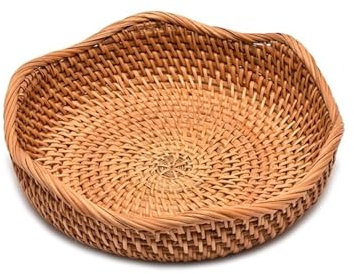 Fruteros de Cocina Cesta de frutas redonda de ratán hecha a mano, organizador de cocina, cesta for servir refrigerios, cuenco de mimbre for pan, cesta tejida, decoración for nueces con lado de 3 pulga