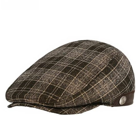 GIBZ Karierte Tweed Newsboy Mütze, Warme Klassische Baskenmütze Verstellbar, Flach Cap Vintage mit Ohrenklappen für Herren, Kaffee
