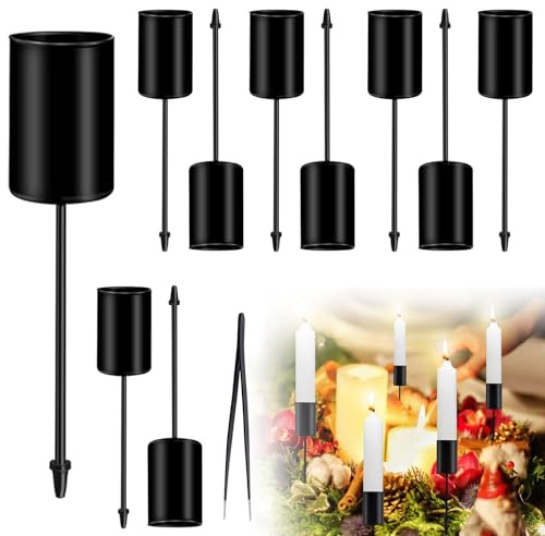 JOLIGAEA 10 Stück Kerzenhalter Adventskranz,Kerzenständer Stabkerzen,Kerzenhalter Kranz,Retro Kerzenteller Adventskranz mit Pinzette,Kerzenständer Stabkerzen als Deco für Dekoration Weihnachten