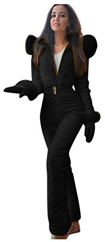 LOIJMK Mono de esquí para mujer, traje de esquí de una pieza, cálido, traje de nieve para mujer, mono de esquí para invierno, cálido, tallas grandes, mono de nieve con capucha, cierre de cremallera,