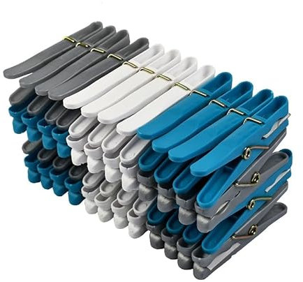 LAGUELLE - 48 Pinces à Linge en Plastique – Fabriquées en France, 100% Recyclées et Recyclables, Résistantes aux Rayons UV, Protection sans Traces pour Le Linge – Bleu, Blanc et Gris