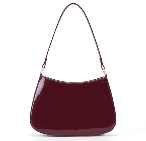 HiTotes Borsa a Tracolla in Pelle Verniciata Y2K Rossa Bordeaux a Mezzaluna Hobo con Manico Superiore