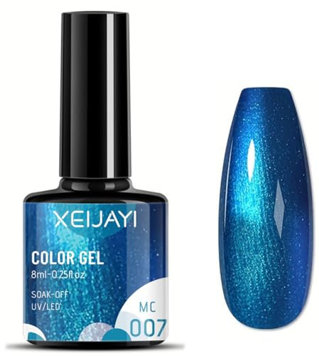 Blue Gel Nail Polish, Chrome Metallic Nail Varnish, Holographic Dark Blue Navy Blue Shimmer Sparkly Long Lasting Soak off LED Lamp Gel Nail Polish for Women Girls DIY Nail Art