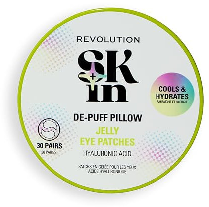 Revolution Skin, De-Puff Pillow Hyaluronic Acid Jelly Eye Patches, Hydrogel Patches, Cools & Hydrates Under-Eyes, Vegan & Cruelty-Free, 30 Pairs