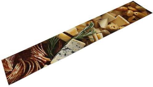 Beautiful Cheese Board Print Linen Table Runner Burlap Linen Style Rustic Farmhouse Table Runner Holiday Kitchen Dining Table Decoration 72.4X 13.4 Inch Machine Washable Dining Table Runner
