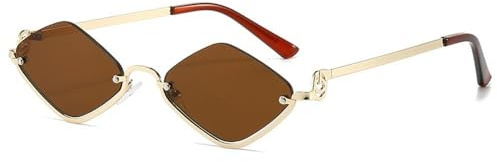 TYUVIVO Lunettes de soleil tendance en forme de losange pour homme et femme, verres tendance, monture en métal, style décontracté, UV400, C3, taille unique