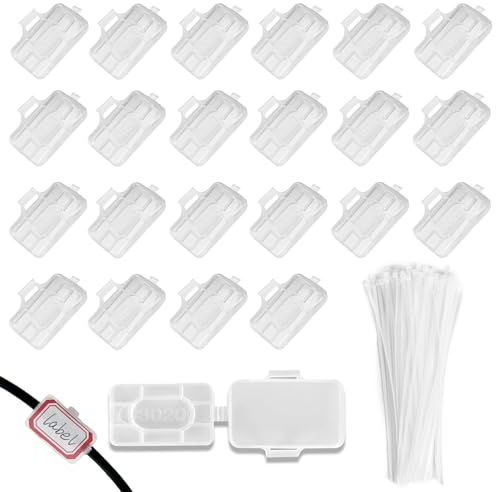 RXKFIGX 40 Pcs de Etiquetas de Cables, Caja de Etiqueta de Cable | Cajas de Etiquetas para Cables, Clip de Alambre, Caja de Marcado Impermeable, Apta para la Fijación e Identificación