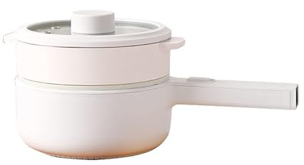 KhUkhu Olla Eléctrica Mini Antiadherente De 1,5 L, Multiusos, con Vaporera De Acero Inoxidable Y Control De Temperatura para Fideos Rápidos,with Steamer