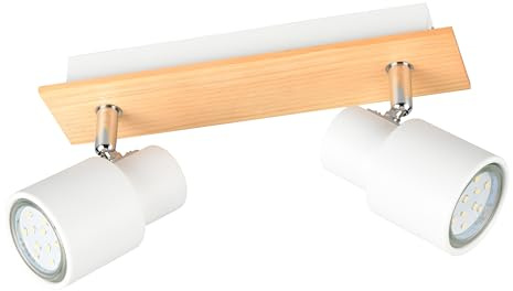 RL LIVE YOUR LIGHT Reality Leuchten Spotleuchte Pierre R81982031, Metall Weiß matt, Holz naturbelassen, exkl. 1x GU10 |