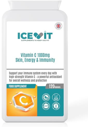 ICEVIT Vitamin C 1000mg – 120 Vegan Tablets | High Strength VIT C | Immune Support | Antioxidant Protection | Energy & Skin Health | Made in UK | Non-GMO | 4 Month Supply | Food Supplement