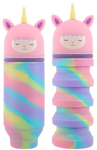 Vyuwast 2 Stück Federmäppchen Einhorn Mädchen, 2-in-1 Kawaii Federmäppchen mit Reißverschluss, Silikon Faltbar Schulmäppchen Stand Up Cartoon Federtasche für Jungen Mädchen Kinder Schulbedarf