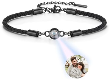 GEHECRST Personalisiertes Projektion Armband mit eigenem Foto im Stein Fotoarmband Einstellbar Projektionsarmband Personalisierte Geschenk für Freundin Paare Männer Frauen