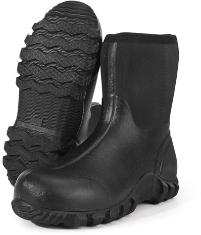 Avizon Botas impermeables de neopreno para hombre, botas de media goma con suela antideslizante para agricultura, caza y uso al aire libre Negro/Camuflaje, Negro , 44 EU