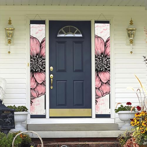 2 pancartas de bienvenida para puerta, diseño de dalia, flor, garabato, porche, banderas hawaianas, decoración de primavera y verano, telón de fondo para colgar en la pared, para el hogar al aire