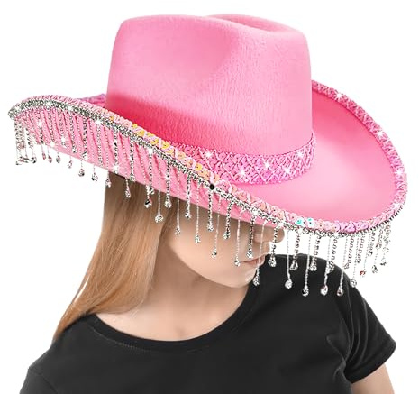 Cowboy Hüte Für Damen - Western Hut Mit Breiter Krempe - Pailletten Quasten Reise Kopfschmuck Für Musikfestivals Und Stylische Glitzer Kopfbedeckung