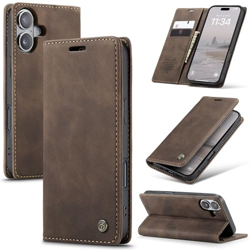 Azororo Handyhülle für iPhone 17 5G Hülle Premium Lederhülle Flip Case Magnet Tascher Kartenfach Standfunktion Klapphülle Schutzhülle für iPhone 17, Kaffee