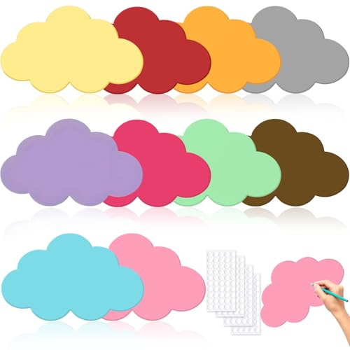 EUDUQ 100 Stück Moderationskarten 180g Extra Dick,10 Farben Karteikarten Groß, Blanko Lernkarten Moderationskoffer Flipchart Papier Back to School mit 100 Selbstklebende Klettband (Wolken)